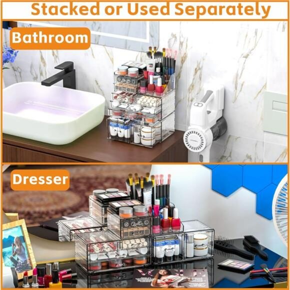 Clear makeup organizer stackable drawers vanity skincare jewelry storage box - Picture 4 of 7